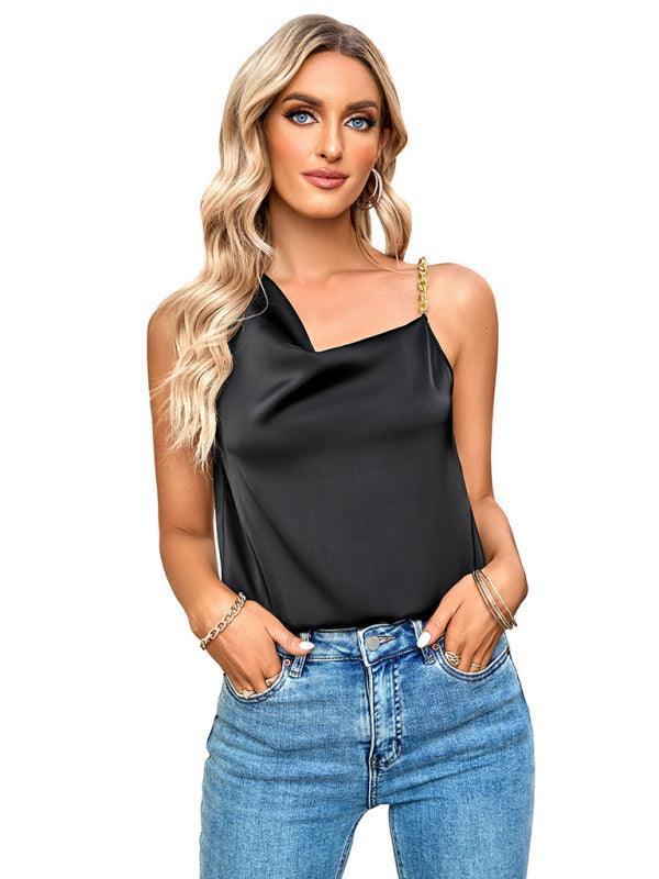 Women's Satin Fashion Swing Neck Asymmetrical Camisole Top - 808Lush