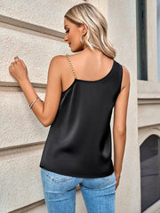 Women's Satin Fashion Swing Neck Asymmetrical Camisole Top - 808Lush