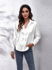 Women's Satin imitation silk long sleeved shirt - 808Lush