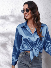 Women's Satin imitation silk long sleeved shirt - 808Lush