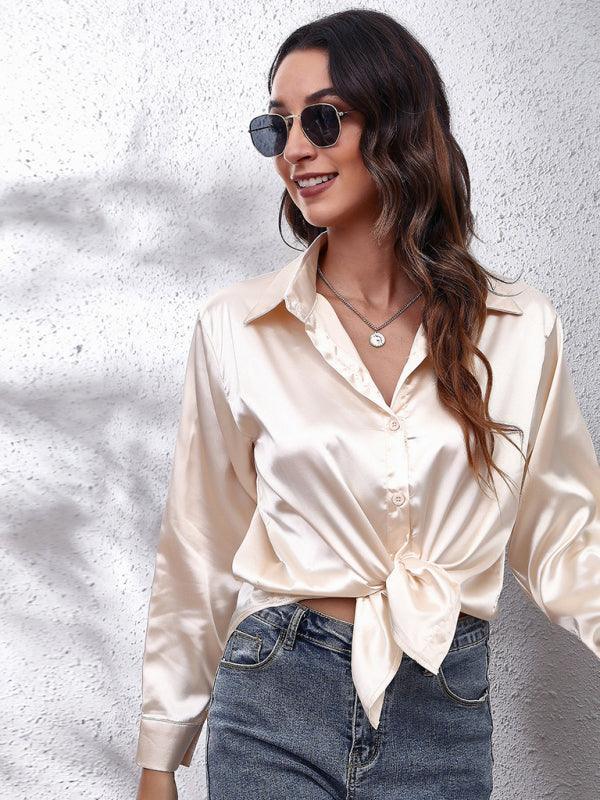 Women's Satin imitation silk long sleeved shirt - 808Lush