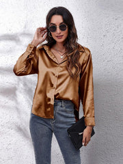 Women's Satin imitation silk long sleeved shirt - 808Lush