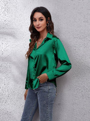 Women's Satin imitation silk long sleeved shirt - 808Lush