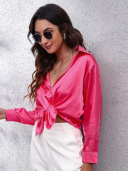 Women's Satin imitation silk long sleeved shirt - 808Lush