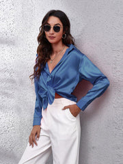 Women's Satin imitation silk long sleeved shirt - 808Lush