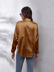 Women's Satin imitation silk long sleeved shirt - 808Lush