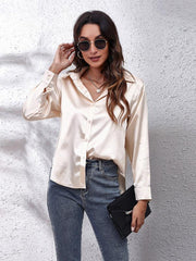 Women's Satin imitation silk long sleeved shirt - 808Lush