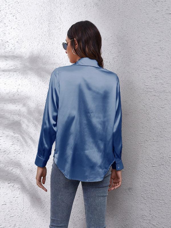 Women's Satin imitation silk long sleeved shirt - 808Lush