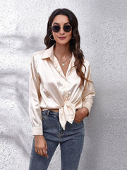 Women's Satin imitation silk long sleeved shirt - 808Lush