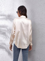 Women's Satin imitation silk long sleeved shirt - 808Lush