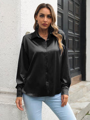 Women's Satin shirt women's loose shoulder sleeve Long Sleeve Shirt - 808Lush