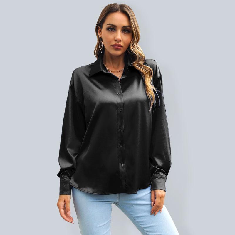 Women's Satin shirt women's loose shoulder sleeve Long Sleeve Shirt - 808Lush