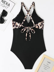 Women's Sexy One-piece Leopard Print Cross Hollow Back Cross Butterfly Button One-Piece Swimsuit - 808Lush