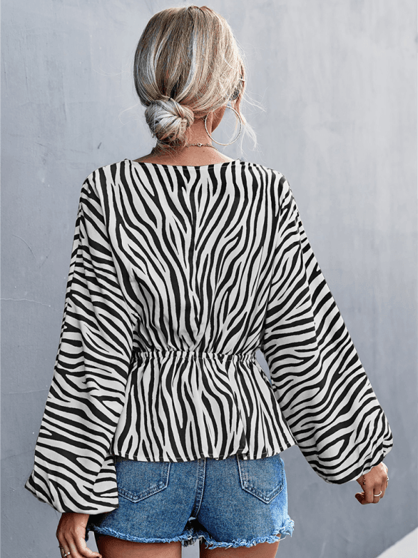 Women's Single Breasted V-Neck Zebra Print Top - 808Lush