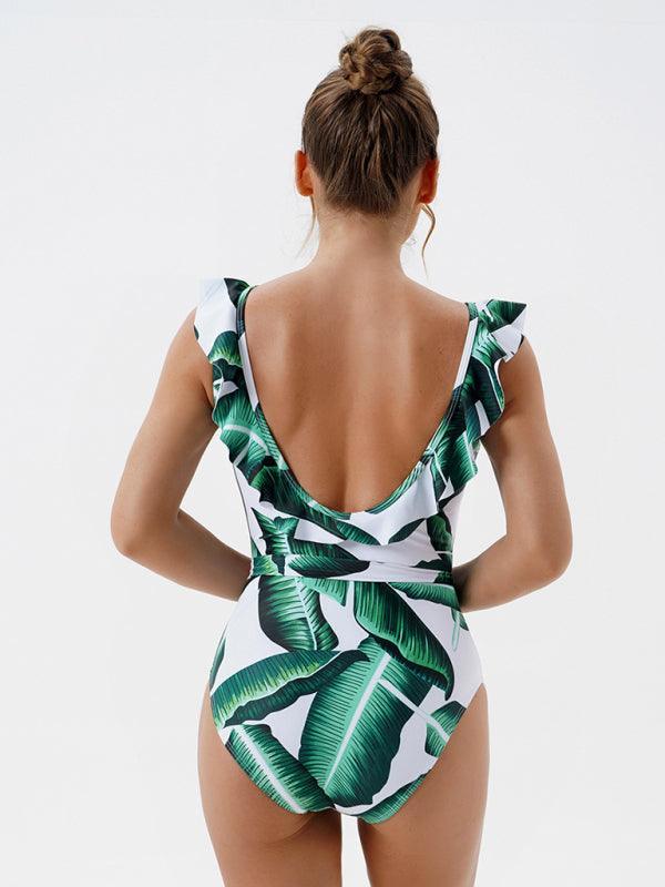 Women's Skinny Backless Floral Print One Piece Swimsuit - 808Lush