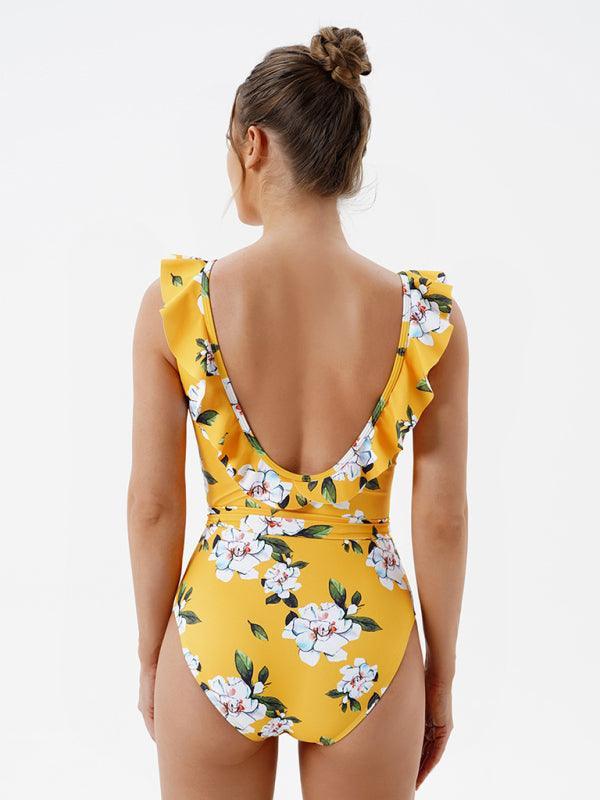 Women's Skinny Backless Floral Print One Piece Swimsuit - 808Lush