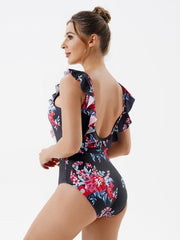 Women's Skinny Backless Floral Print One Piece Swimsuit - 808Lush