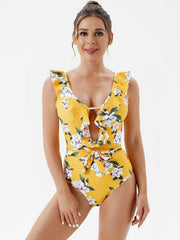 Women's Skinny Backless Floral Print One Piece Swimsuit - 808Lush