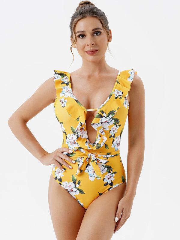 Women's Skinny Backless Floral Print One Piece Swimsuit - 808Lush