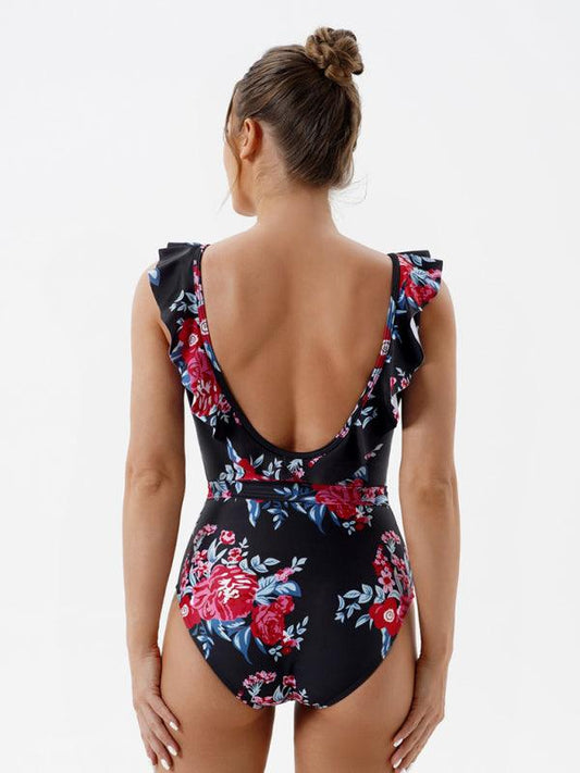 Women's Skinny Backless Floral Print One Piece Swimsuit - 808Lush