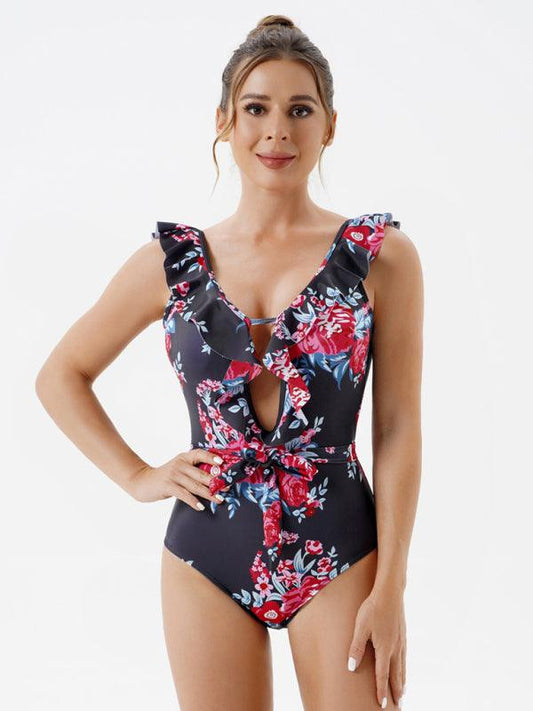 Women's Skinny Backless Floral Print One Piece Swimsuit - 808Lush