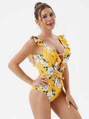 Women's Skinny Backless Floral Print One Piece Swimsuit - 808Lush