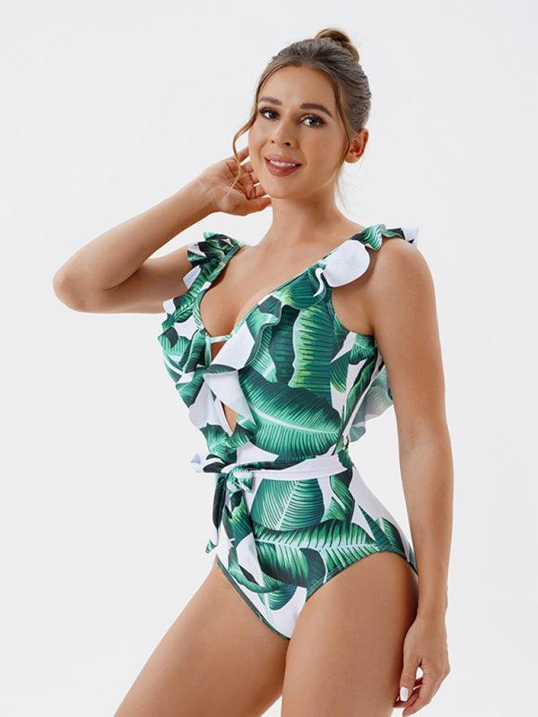 Women's Skinny Backless Floral Print One Piece Swimsuit - 808Lush