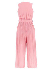 Women's Sleeveless V Neck Ruffle Lace Pleated Jumpsuit - 808Lush