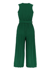 Women's Sleeveless V Neck Ruffle Lace Pleated Jumpsuit - 808Lush