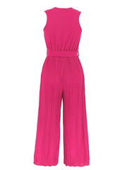 Women's Sleeveless V Neck Ruffle Lace Pleated Jumpsuit - 808Lush