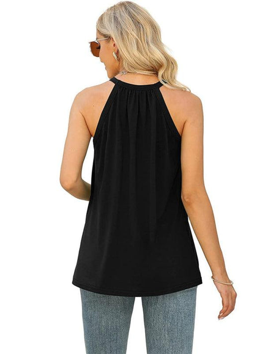 Women's Solid Color Lace Panel Sleeveless Tank Top - 808Lush