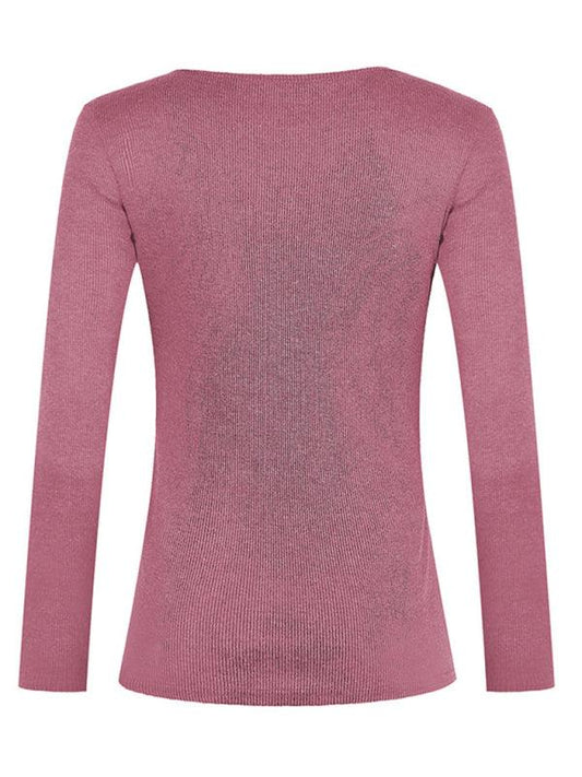 Women's Solid Color Long Sleeve Button Knit Top - 808Lush
