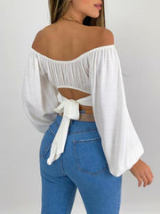 Women's Solid Color One Shoulder Balloon Sleeve Top - 808Lush