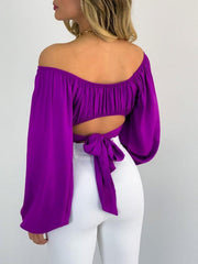 Women's Solid Color One Shoulder Balloon Sleeve Top - 808Lush