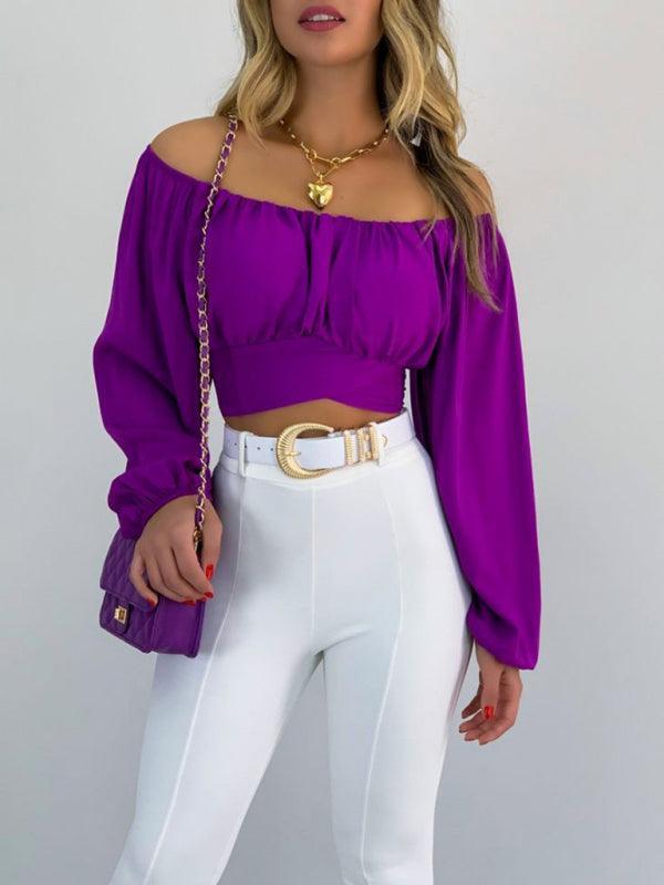 Women's Solid Color One Shoulder Balloon Sleeve Top - 808Lush