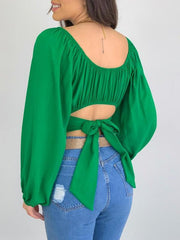 Women's Solid Color One Shoulder Balloon Sleeve Top - 808Lush