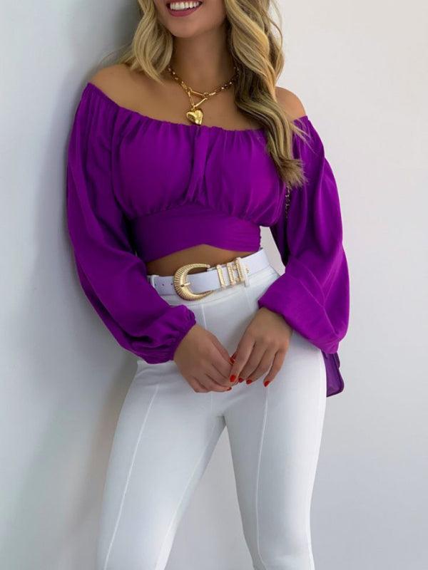 Women's Solid Color One Shoulder Balloon Sleeve Top - 808Lush