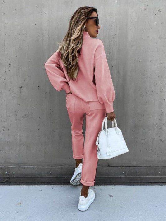 Women's Solid Color Turtleneck Long Sleeve Casual Suit - 808Lush