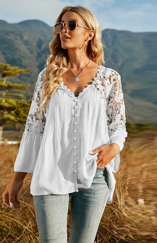 Women's Solid Deep V Pullover Chiffon Blouse - 808Lush