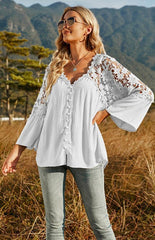 Women's Solid Deep V Pullover Chiffon Blouse - 808Lush