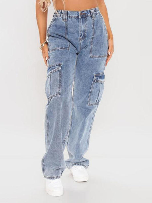 Women's Solid Multi-Pocket Cargo Jeans - 808Lush