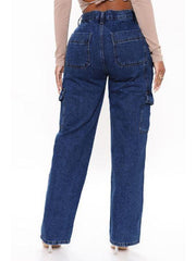 Women's Solid Multi-Pocket Cargo Jeans - 808Lush