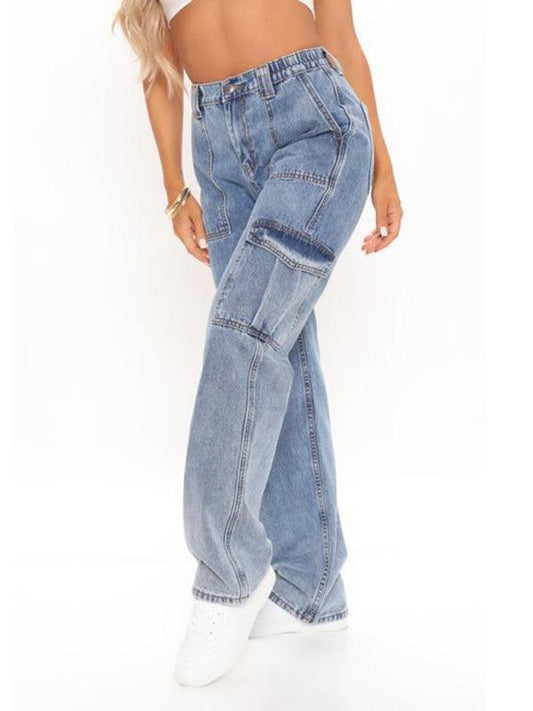 Women's Solid Multi-Pocket Cargo Jeans - 808Lush