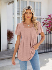 Women's Square Neck Bell Sleeve Pleated Short Sleeve Loose T-Shirt - 808Lush