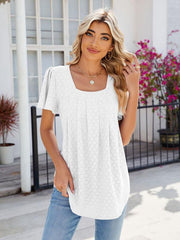 Women's Square Neck Bell Sleeve Pleated Short Sleeve Loose T-Shirt - 808Lush