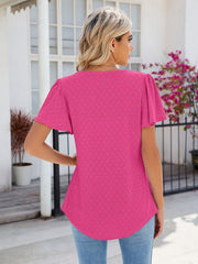 Women's Square Neck Bell Sleeve Pleated Short Sleeve Loose T-Shirt - 808Lush