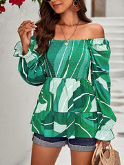 Women's Square Neck Temperament Casual Printed Long Sleeve Shirt Top - 808Lush