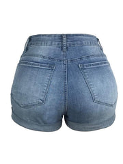 Women's Stretch Mid Rise Denim Shorts with Holes - 808Lush