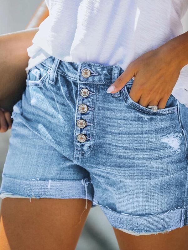 Women's Stretch Ripped Denim Shorts - 808Lush