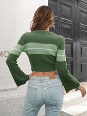 Women's Striped Contrast Cropped Sweater - 808Lush